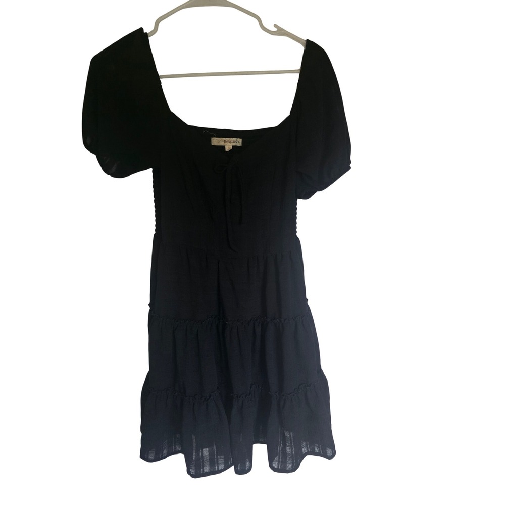 Rewind Black Tiered Mini‎ Dress Square Neck Puff Sleeve Smocked Back Small